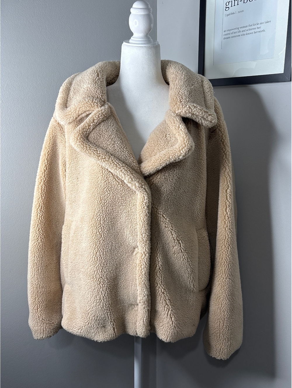 Simply Vera Vera Wang Women's Plus Beige Faux Fur Coat